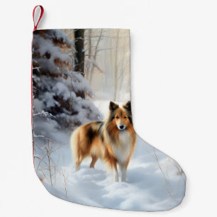 Meia De Natal Pequena Shetland Sheepdog Deixe Nevar Natal