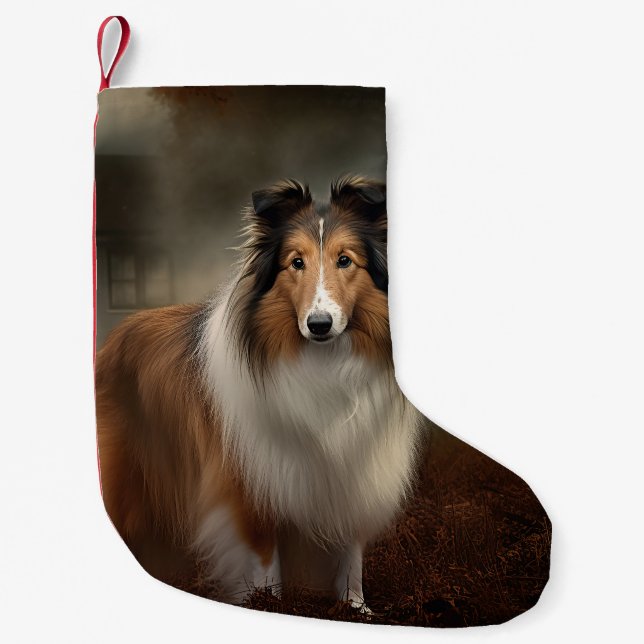 Meia De Natal Pequena Shetland Sheepdog Halloween Scary (Frente)