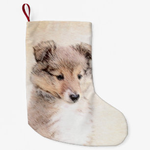 Meia De Natal Pequena Shetland Sheepdog Puppy Pintura Original