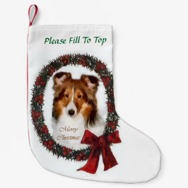 Meia De Natal Pequena Shetland Sheepdog Wreath Christmas