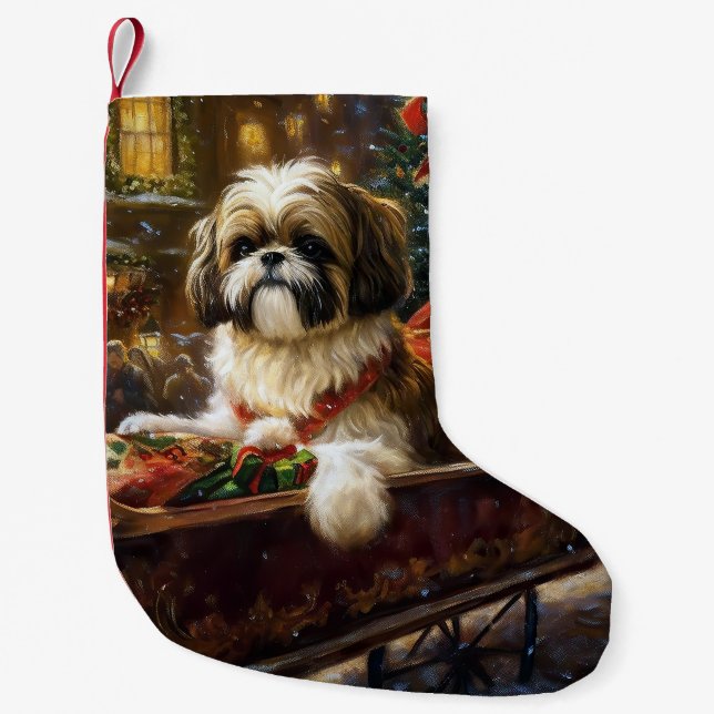 Meia De Natal Pequena Shih Tzu Christmas Fesason Season (Frente)
