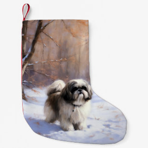 Meia De Natal Pequena Shih Tzu Deixe-O Neve Natal