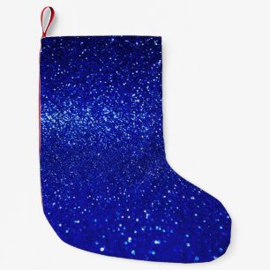 Meia De Natal Pequena Shimmering Canvas Azul de Brilho