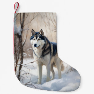 Meia De Natal Pequena Siberian Husky Deixe-o nevar no Natal