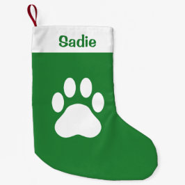 Meia De Natal Pequena Silhueta de Pata de Cachorro Verde e Branco Com No