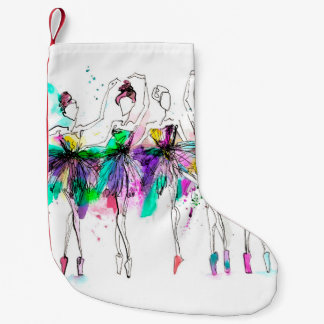 Meia De Natal Pequena Silhuetas em aquarela de bailarinas. Spray brilhan