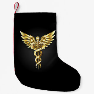 Meia De Natal Pequena Símbolo Caduceu Poligonal Dourado