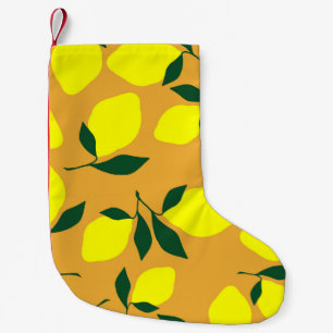 Meia De Natal Pequena Simples padrão de limão, fundo laranja.