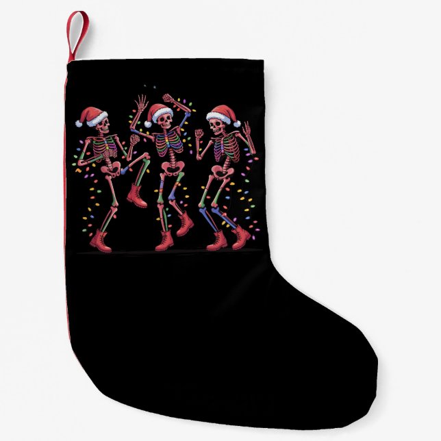 Meia De Natal Pequena Skeleton Christmas Dancing Skeleton Lights Feliz (Frente)