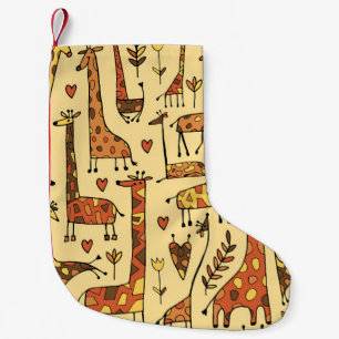 Meia De Natal Pequena Sketch Giraffe, Design De Diversão Sem Olho.
