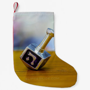Meia De Natal Pequena SlipperyJoe's Happy Hanukkah com quatro lados gira