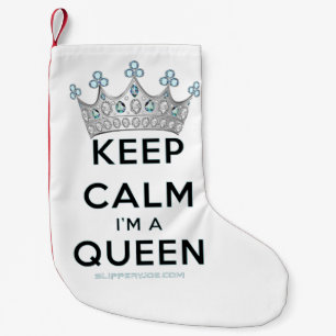 Meia De Natal Pequena SlipperyJoe's rainha mantenha calma coroa de prata