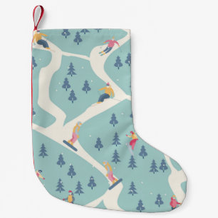 Meia De Natal Pequena Snowboarders e esquiadores andam na estância de e