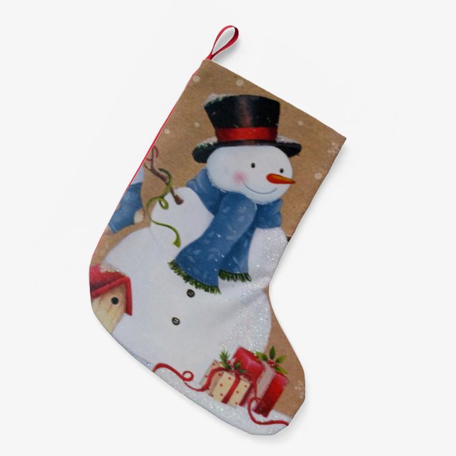 Meia De Natal Pequena Snowman (Frente (Pendurada))