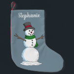 Meia De Natal Pequena Snowman<br><div class="desc">Um boneco de neve,  mas arrepiante,  veste um chapéu desossado vermelho e um cachecol verde nesta ilustração de vinho feita por Richard H. Fay.</div>