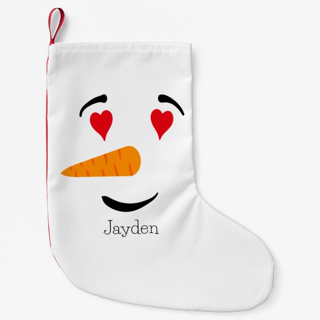 Meia De Natal Pequena Snowman Apaixonado (Frente)