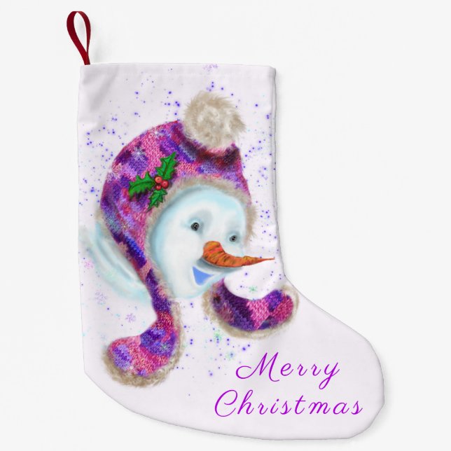 Meia De Natal Pequena Snowman com Hat Christmas Stocks (Frente)
