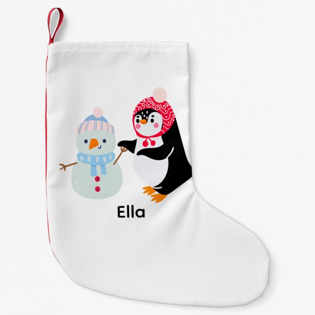 Meia De Natal Pequena Snowman e Pinguim congelados (Frente)