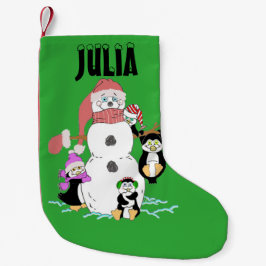 Meia De Natal Pequena Snowman E Pinguins Natal