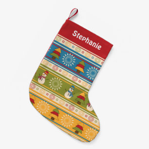 Meia De Natal Pequena Snowman n' Trees Christmas Stocks
