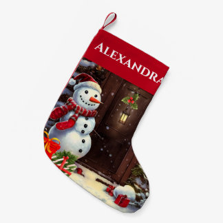 Meia De Natal Pequena Snowman Natais vintages Cena Pequena de Natal