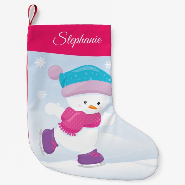 Meia De Natal Pequena Snowman Personalizado (Frente)