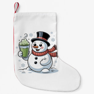 Meia De Natal Pequena Snowman Segurando Matcha Beba Natal