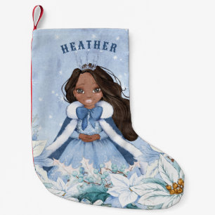 Meia De Natal Pequena Snowy Winter African American Princess