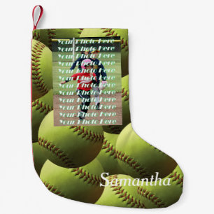 Meia De Natal Pequena Softball amarelo com foto do jogador