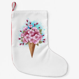 Meia De Natal Pequena Sorvete Waffle Rosa Sakura Cone