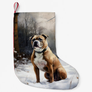 Meia De Natal Pequena Staffordshire Bull Terrier Deixe Nevar Natal