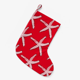 Meia De Natal Pequena Starfish Pattern Beach Red White Christmas 2020