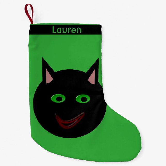 Meia De Natal Pequena Stocks Personalizados de Gatos Pretos do Halloween (Frente)
