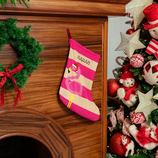 Meia De Natal Pequena Stocks Personalizados Flamingo Rosa (Criador carregado)