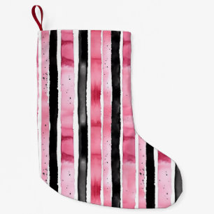 Meia De Natal Pequena Stripes Negras Brancas Girassas