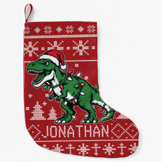 Meia De Natal Pequena Suéter Feio de Dinossauro Crianças Personalizado N