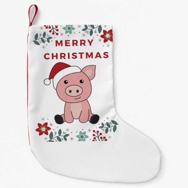 Meia De Natal Pequena Suínos de Feliz Natal (Frente)
