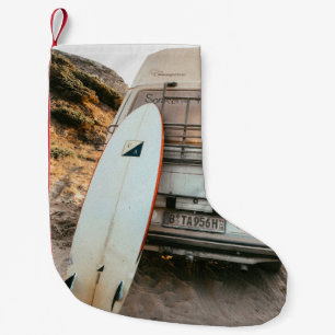 Meia De Natal Pequena Surfboard branca e preta