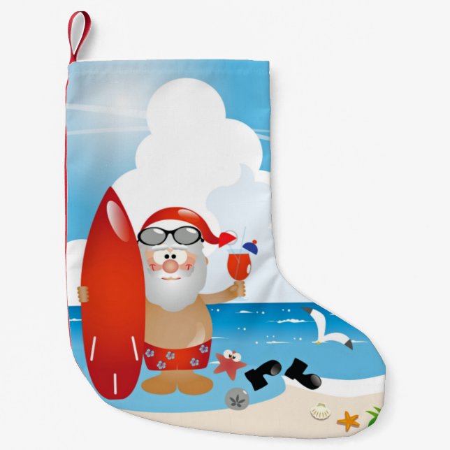Meia De Natal Pequena surfista santa claus (Frente)