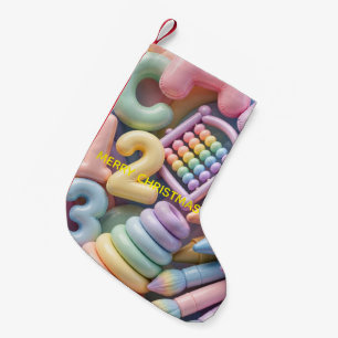 Meia De Natal Pequena Surto de Aprendizado Pastel ABC - 3D Inflado