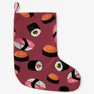 Meia De Natal Pequena Sushi Onigiri Rolls: Ilustração Sem Costura