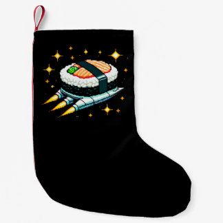 Meia De Natal Pequena Sushi Spaceship Pixel Art Voando Sushi Roll Design