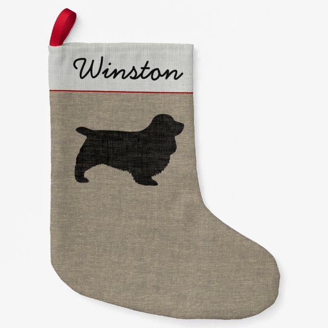 Meia De Natal Pequena Sussex Spaniel Dog Silhouette Personalizado Feriad (Frente)