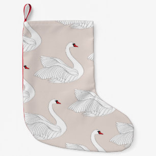 Meia De Natal Pequena Swan Elegance: Padrão Branco Ornamental.