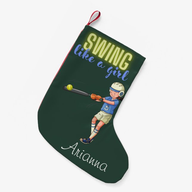 Meia De Natal Pequena Swing Como Uma Garota Softball (Frente (Pendurada))