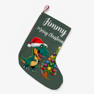 Meia De Natal Pequena T-rex vestindo anã que é verde-bilhar