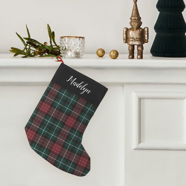 Meia De Natal Pequena Tartan de Natal Vermelho e Verde Personalizado (Criador carregado)