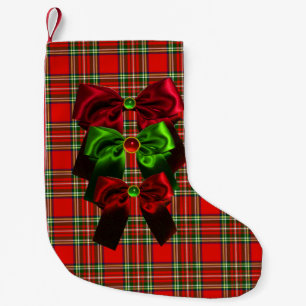 MEIA DE NATAL PEQUENA TARTAN ESCOCÊS COM ARCOS VERDES VERMELHOS DO NATA
