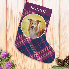 Meia De Natal Pequena Tartan Xadrez Personalizado com Foto de Cachorro P