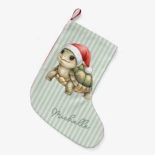 Meia De Natal Pequena Tartaruga de Natal com Chapéu de Papai Noel em Aqu